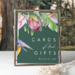 Affiche Floral tropical coloré | Cartes et cadeaux verts<br><div class="desc">Cette floraison tropicale colorée | carte verte et signe cadeau est parfait pour votre destination boho moderne vert, violet, mariage pêche. Le design présente un élégant bouquet de verdure et de fleurs de plage classiques, dont l'eucalyptus vert sauge, le mauve et la protéa rouge, l'hibiscus rose rousse, l'oiseau de paradis...</div>