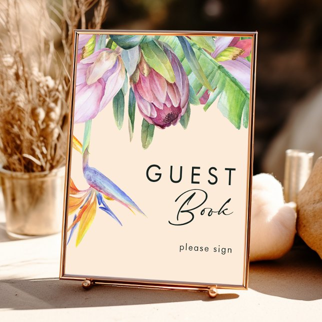 Affiche Floral tropical coloré | Peach Guest Book Sign (Créateur téléchargé)