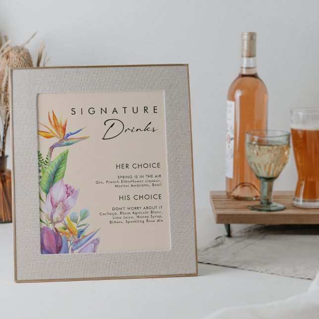 Affiche Floral tropical coloré | Peach Signature Boissons (Créateur téléchargé)