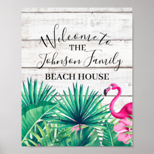 Affiche Floral tropical Nom de famille Maison de plage Bie