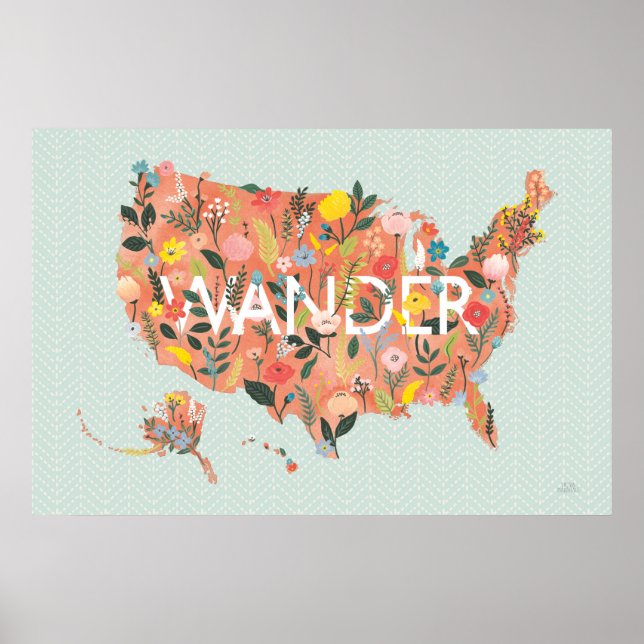 Affiche Floral USA Map - Jardin sauvage (Devant)