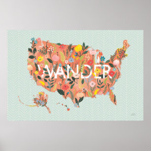 Affiche Floral USA Map - Wild Garden
