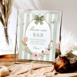 Affiche Floral Vintage Sage Green Baby shower Mom-osa Bar