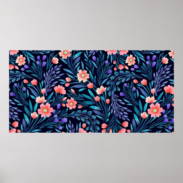 Affiche Floral watercolor seamless pattern. (Devant)