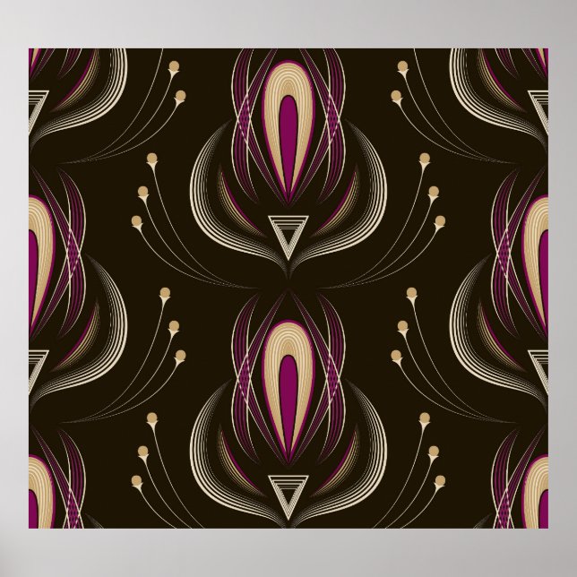 Affiche Floral Wave Vintage Arrière - plan élégant (Devant)