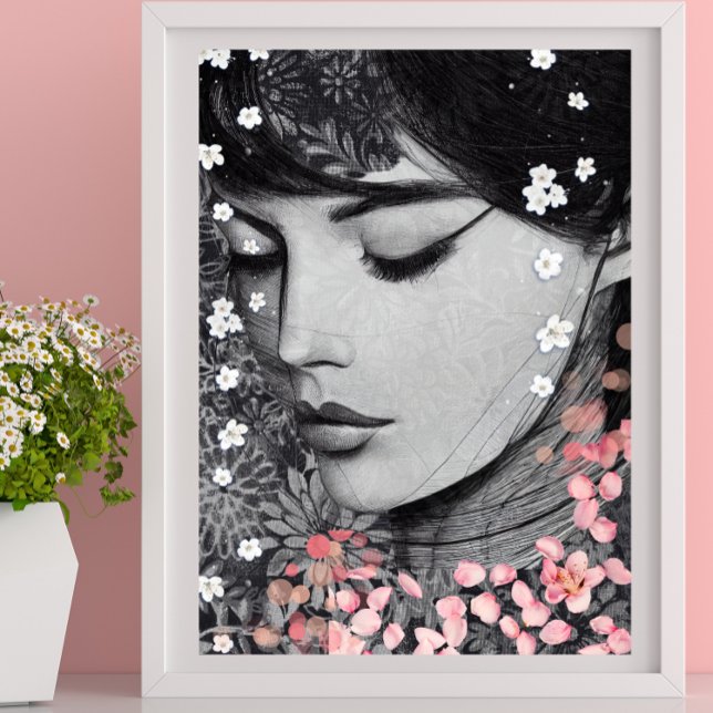 Affiche Floral Woman Botanical rose Imaginaire Pop Art (Créateur téléchargé)