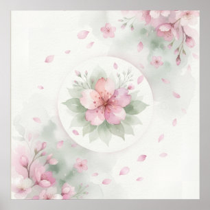 Affiche florale aquarelle Fleur de cerisier rose t
