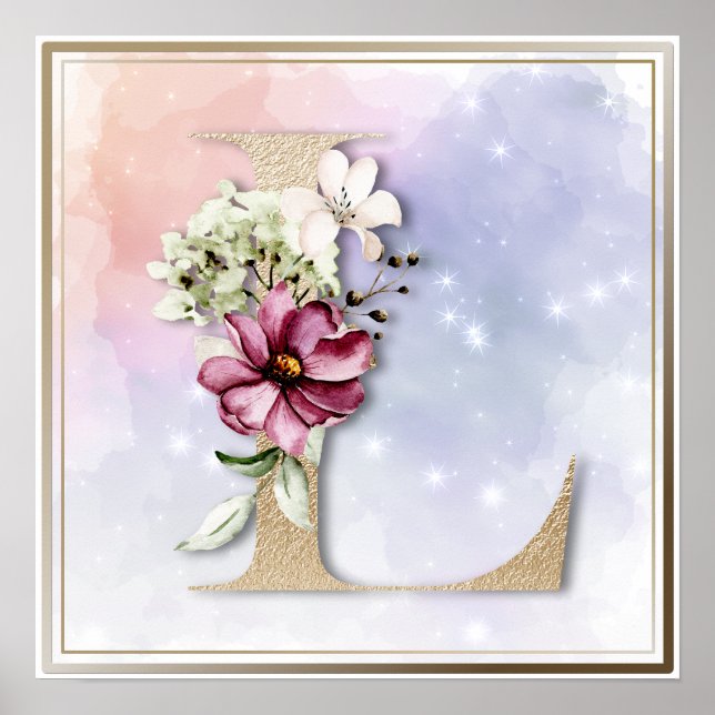 Affiche florale de Bourgogne à monogramme L (Devant)