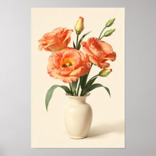 Affiche florale de lisianthus abricot dans un vase