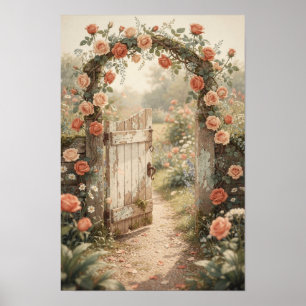 Affiche florale de porte de jardin de cottage reco