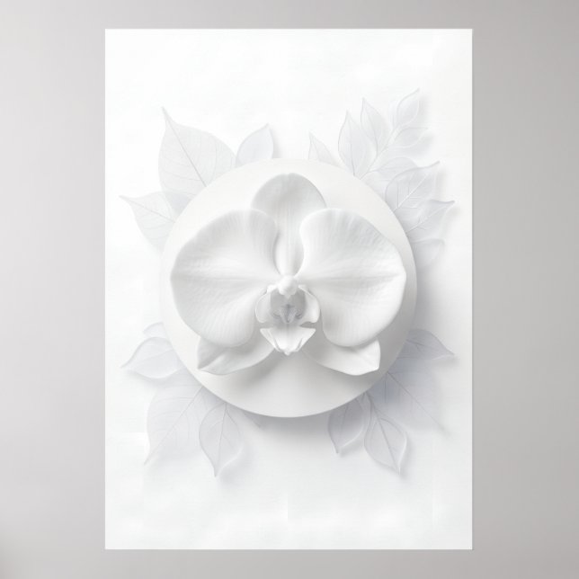 Affiche florale monochrome minimale Orchidée blanc (Devant)