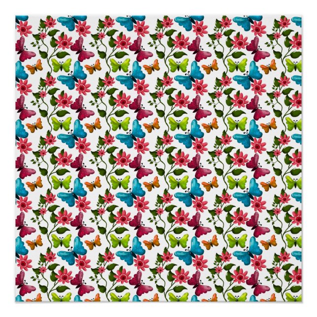 Affiche florale papillon de jardin printanier mode (Devant)
