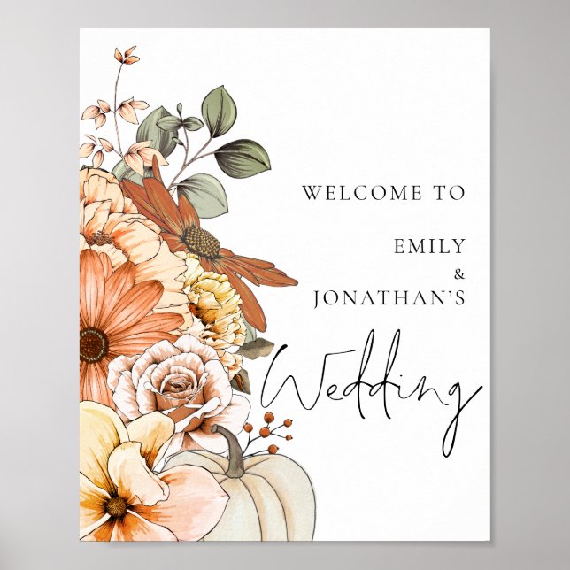 Affiche Florales d'automne modernes Bienvenue au Mariage (Devant)