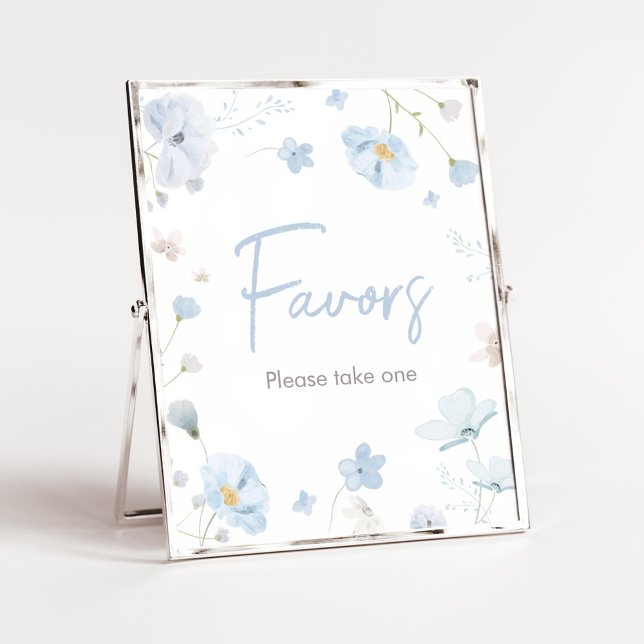 Affiche Flore Bleu Printemps bébé en Fleur BébéDouche Fave (Blue Spring Floral Baby in Bloom Baby Shower Favors Sign)