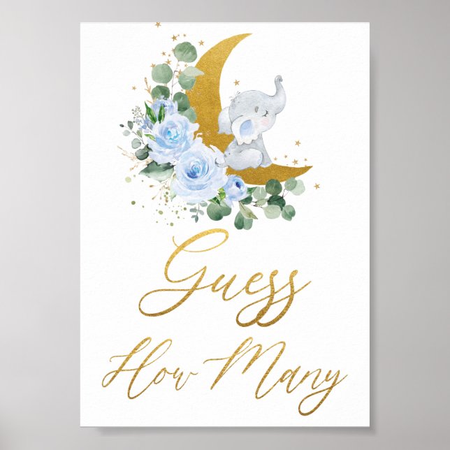 Affiche Flore Bleu Vert Eléphant Devine Combien de signes (Devant)