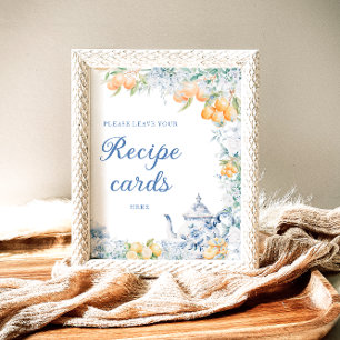 Affiche Flore Bleue & Citrons Laissez Votre Carte De Recet