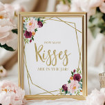 Affiche Flore Bourgogne Blush Combien de baisers<br><div class="desc">Cette élégante suite de douches nuptiales dispose d'un bouquet bordeaux et roux dans un cadre géométrique doré moderne. Cette suite comprend des cartes d'enceinte, des panneaux et des fournitures de fête personnalisées comme des serviettes. Si vous avez besoin d'aide pour la personnalisation, y compris les changements de couleur ou de...</div>