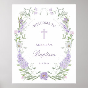 Affiche Flore Lilac Lavender Frame Baptême Bienvenue