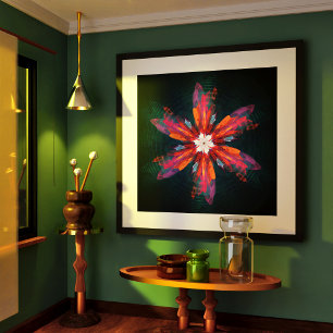 Affiche Flore Mandala Flowers Orange Red Blue Abstract