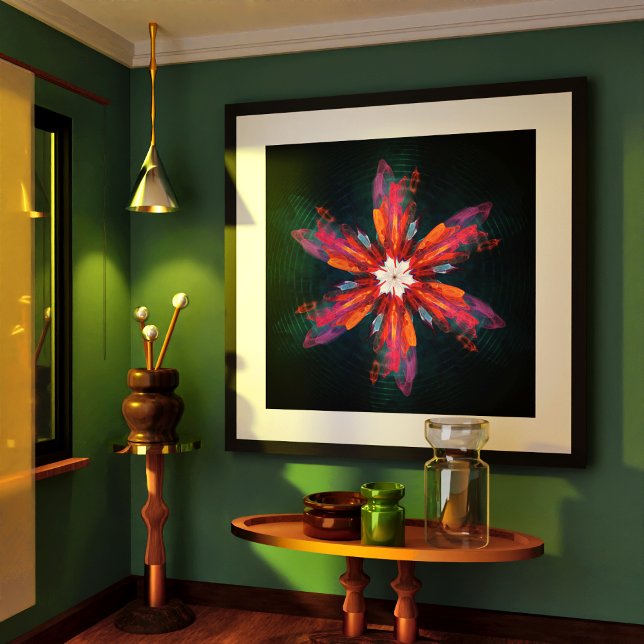 Affiche Flore Mandala Flowers Orange Red Blue Abstract (Floral Mandala Flowers Orange Red Blue Abstract Poster)