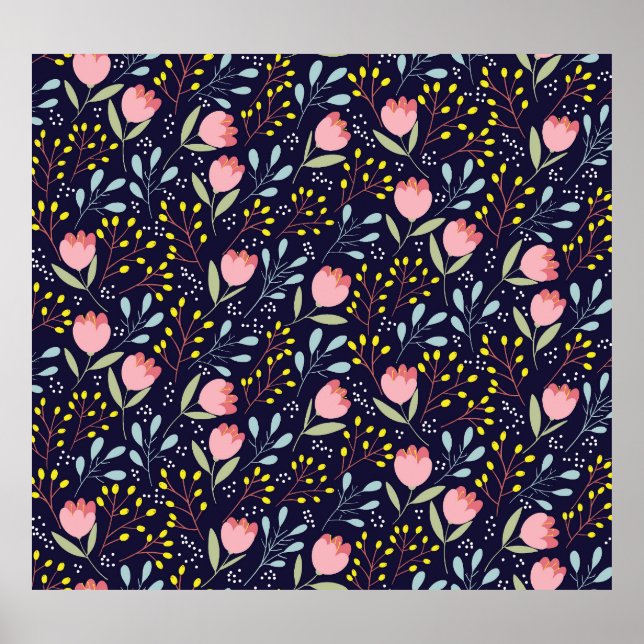 Affiche Flore mignonne : Fleurs colorées Motif. (Devant)