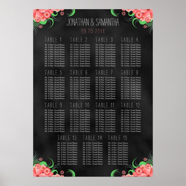 Affiche Flore noire et rose do-it-yourself 15 table Tablea (Devant)