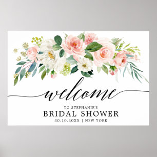 Affiche Flore rose pâle Fête des mariées botanique Bienven