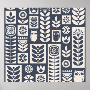 Affiche Flore scandinave : Blanc, Bleu, Minimaliste.