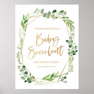 Affiche Flore vert bébé Baby shower succulent signe