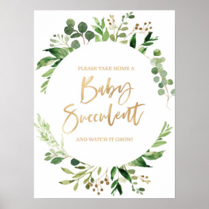 Affiche Flore vert bébé Baby shower succulent signe