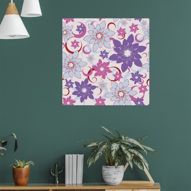 Affiche Flore Vibrante Motif Floral Purple Rose Fleurs Ble (Créateur téléchargé)