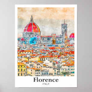 Affiche Florence Italie Aquarelle Voyage Croquis main