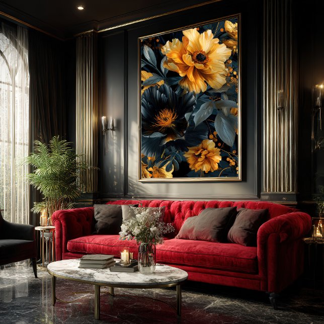 Affiche Flores d'aquarelle à franges dorées (Créateur téléchargé)