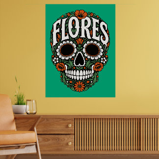 Affiche flores nom de famille crâne de sucre