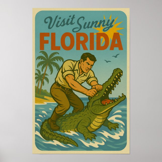Affiche Florida Alligator Wrestling | Funny Retro Coastal (Devant)