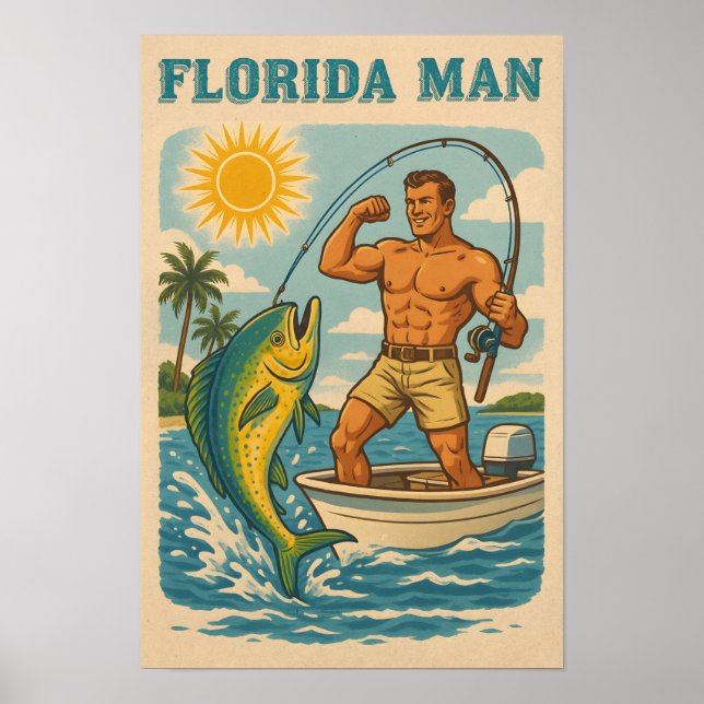 Affiche Florida Man - Coastal Fisherman -Retro Fishing Art (Devant)