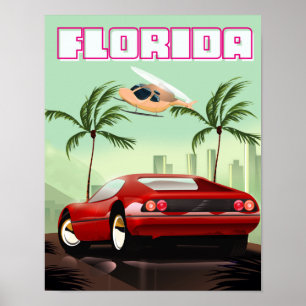 Affiche Florida voiture de sport rétro rouge