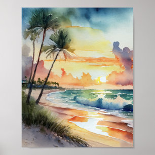 Affiche Floride Beach Sunset Aquarelle