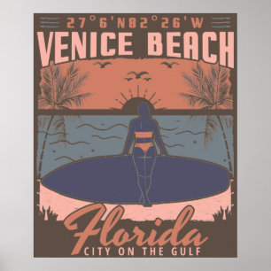 AFFICHE FLORIDE DE LA PLAGE DE VENISE - FILLE DE SURF.