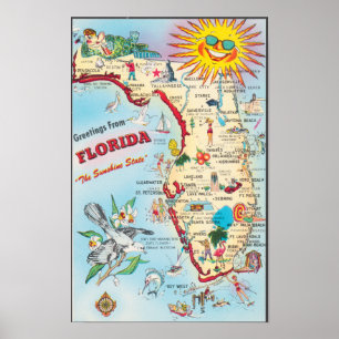 Affiche FLORIDE ÉTATS-UNIS, Carte de bienvenue
