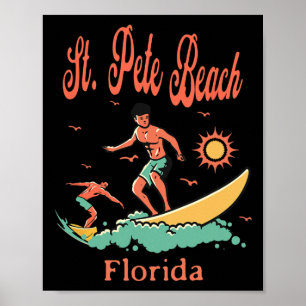 Affiche Floride St. Pete Beach Fl Surfeur Surfing Pêche P
