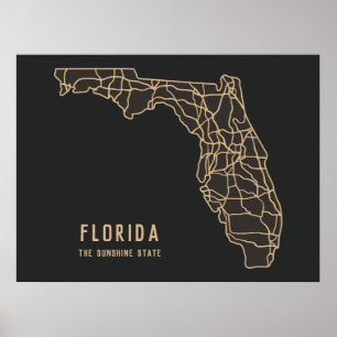 Affiche Floride US State road map - Sunshine State map
