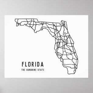 Affiche Floride US State road map - Sunshine State map