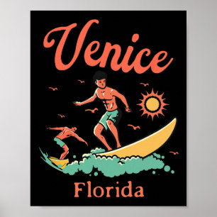 Affiche Floride Venice Fl Surfeur Surfant Plage Pêche Quai