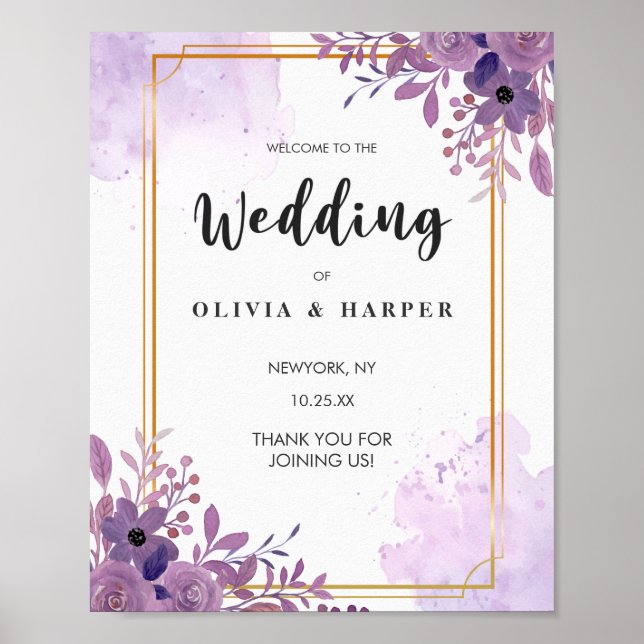 Affiche Floroming Amethyst Vintage Golden Frame Bienvenue (Devant)