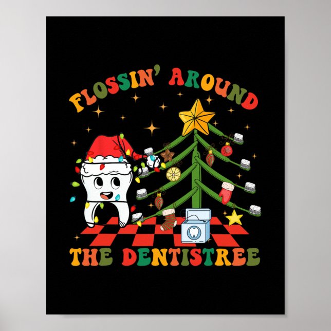 Affiche Flossant Autour De La Dentistree Funny Xmas Dental (Devant)