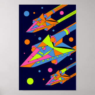 Affiche Flotte spatiale psychédélique géométrique