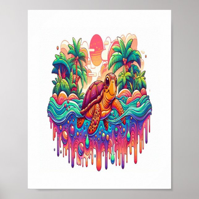 Affiche Flottes de tortue dans le Jardin Liquid. (Devant)