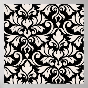 Affiche Flourissant Damask Art I Cream sur Black