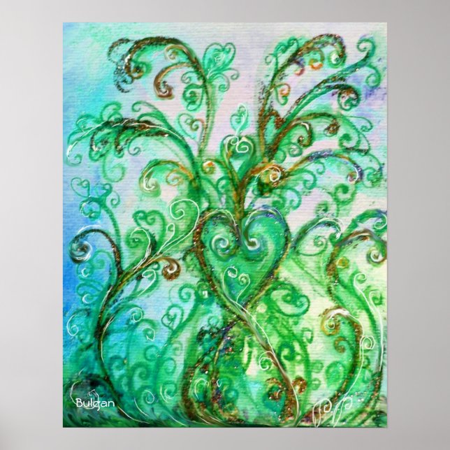 AFFICHE FLOURITURES FANTAISISTES, TOURBILLONS BLEUS VERTS  (Devant)